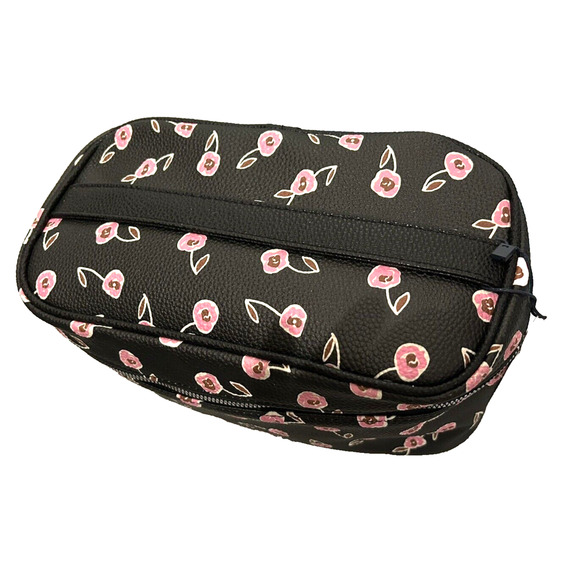 NWT French Connection Black And Blush Pink Floral Zipper Makeup Medium Bag - Picture 2 of 8